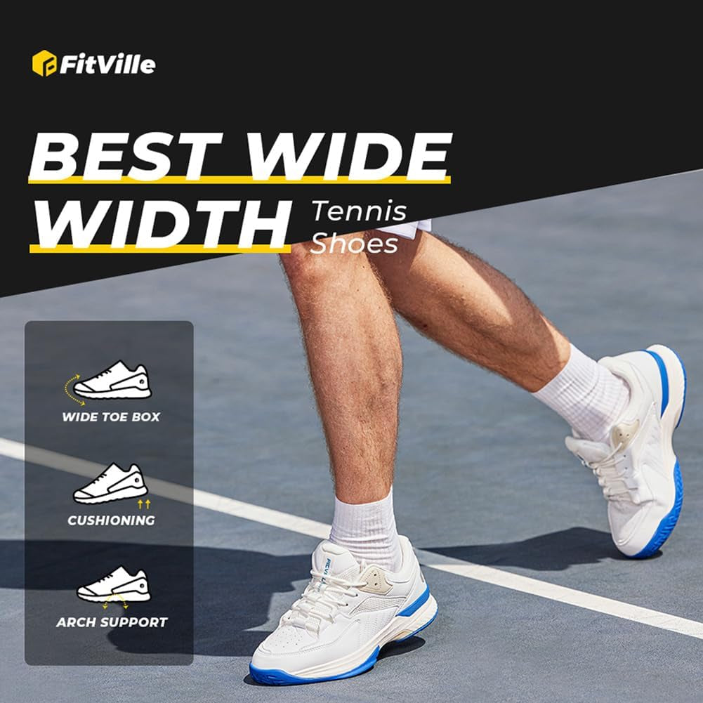 Wide Pickleball Shoes for Men All Court Tennis Shoes with Arch Support for Plantar Fasciitis