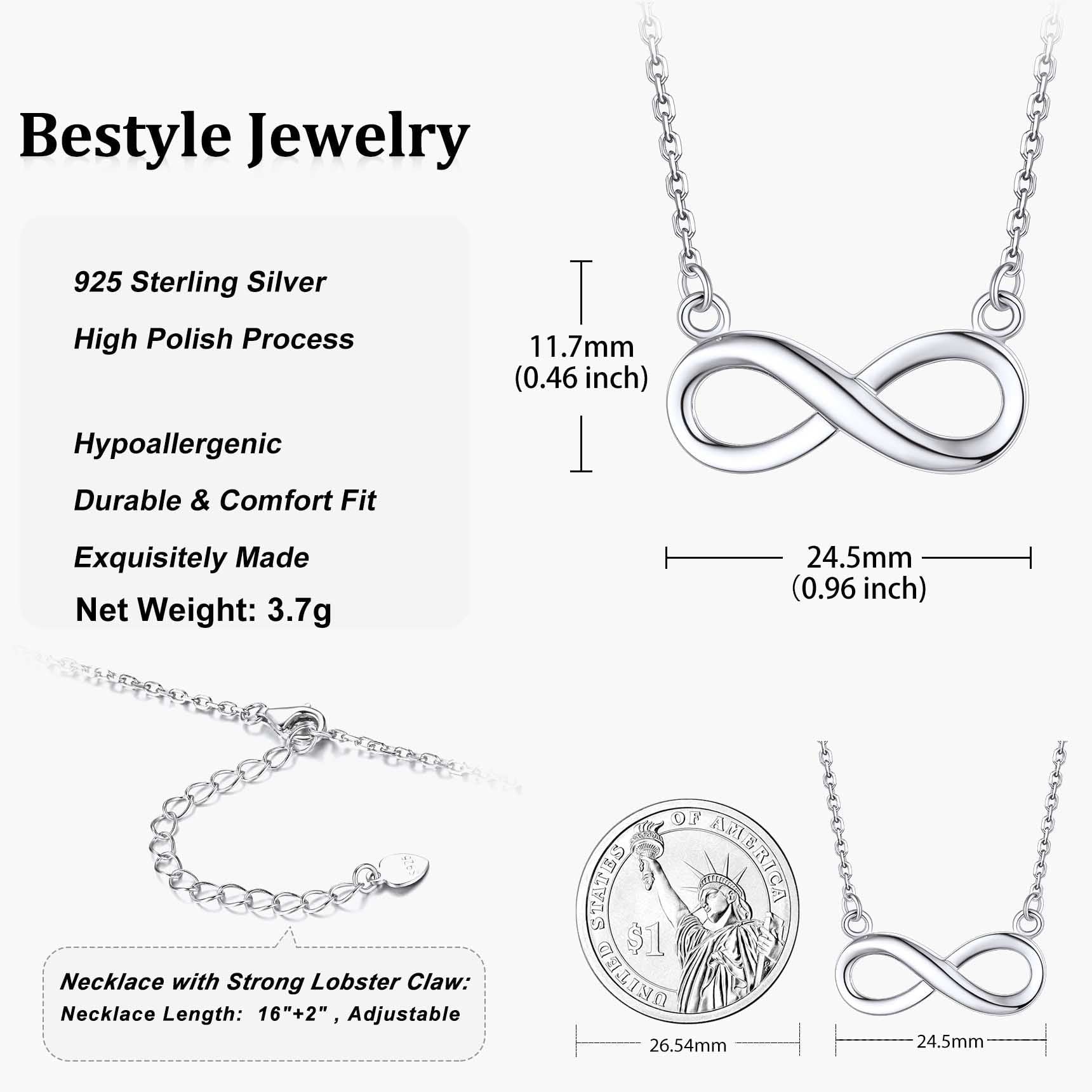 Gold Infinity Pendant Necklace Sterling Silver Chain Necklace for Women Girls Eternity Love Infinity Jewelry for Mom Wife Daughter